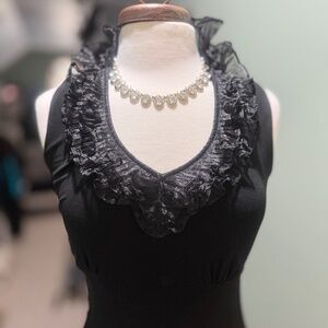 Sleeveless Black Ruffle Neck Top – XS, Classy & Sexy, V-Neck, Dress Up or Down
